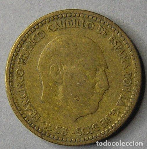 Monedas con errores: 1 PESETA 1953 - VARIANTE CU&Ntilde;O DOBLADO EN REVERSO