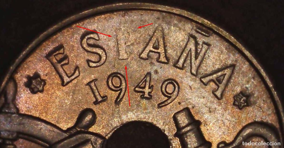 Moedas com erros: Espa&ntilde;a 50 C&eacute;ntimos 1949*19-62 Estado Espa&ntilde;ol S/C Variante lote 6020