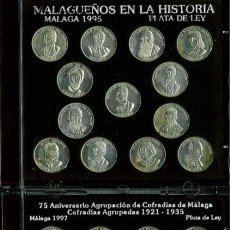 Monedas de España: COLECCIÓN DE 26 MONEDAS DE PLATA 925 TEMÁTICAS, DIVIDIDAS EN 2 TEMAS REFERENTES A: MALAGUEÑOS EN LA. Lote 24288776