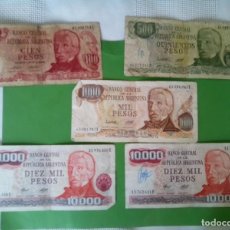 Monedas de España: LOTE DE 5 BILLETES DE ARGENTINA CIRCULADOS DE 100 A 10000 PESOS. Lote 396586059