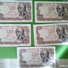 Monedas de España: LOTE DE 5 BILLETES 100 PTS 1970 ”MANUEL DE FALLA” S.C. CORRELATIVOS , ULTIMO BILLETE DE FRANCO.