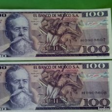 Monedas de España: MEXICO 2 BILLETES DE 100 PESOS 1982 CORRELATIVOS , M.B.C.---- S.C.