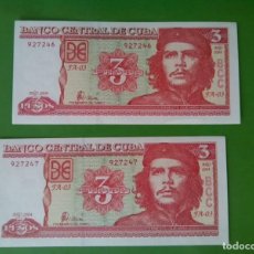 Monedas de España: CUBA 2 BILLETES DE 3 PESOS 2004 CORRELATIVOS , PLANCHA .---- S.C. DIFICIL. Lote 396595944