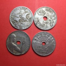 Monedas de España: 4 MONEDAS DE 25 CÉNTIMOS 1925 1927 1934 1937 ALFONSO XIII II REPÚBLICA FRANCO MONEDA