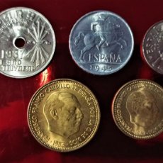 Monedas de España: ESPAÑA; ESTADO ESPAÑOL 5 MONEDAS DESDE 1937 AL 1953 SIN CIRCULAR LOTE 7764 (VALOR 91 EUROS)