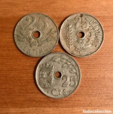 Monedas de España: MONEDAS ESPAÑA. LOTE DE 3 MONEDAS DE 25 CÉNTIMOS. 1927/1934/1937.