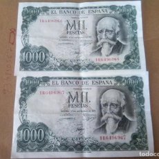 Monedas de España: LOTE DE DOS BILLETES DE 1000 PTS 1971 -ECHEGARAY- NUMEROS CORRELATIVOS , CIRCULADOS B.C.