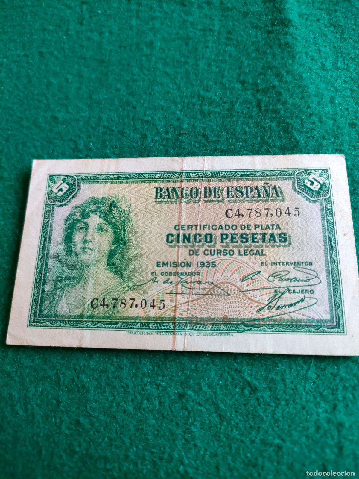 Monedas de Espa&ntilde;a: BILLETE DE CINCO PESETAS DE 1935 - Foto 1