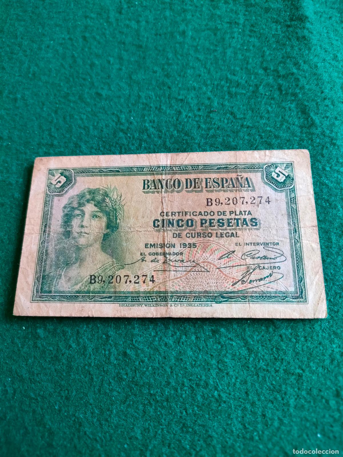 Monedas de Espa&ntilde;a: BILLETE DE CINCO PESETAS DE 1935 - Foto 1