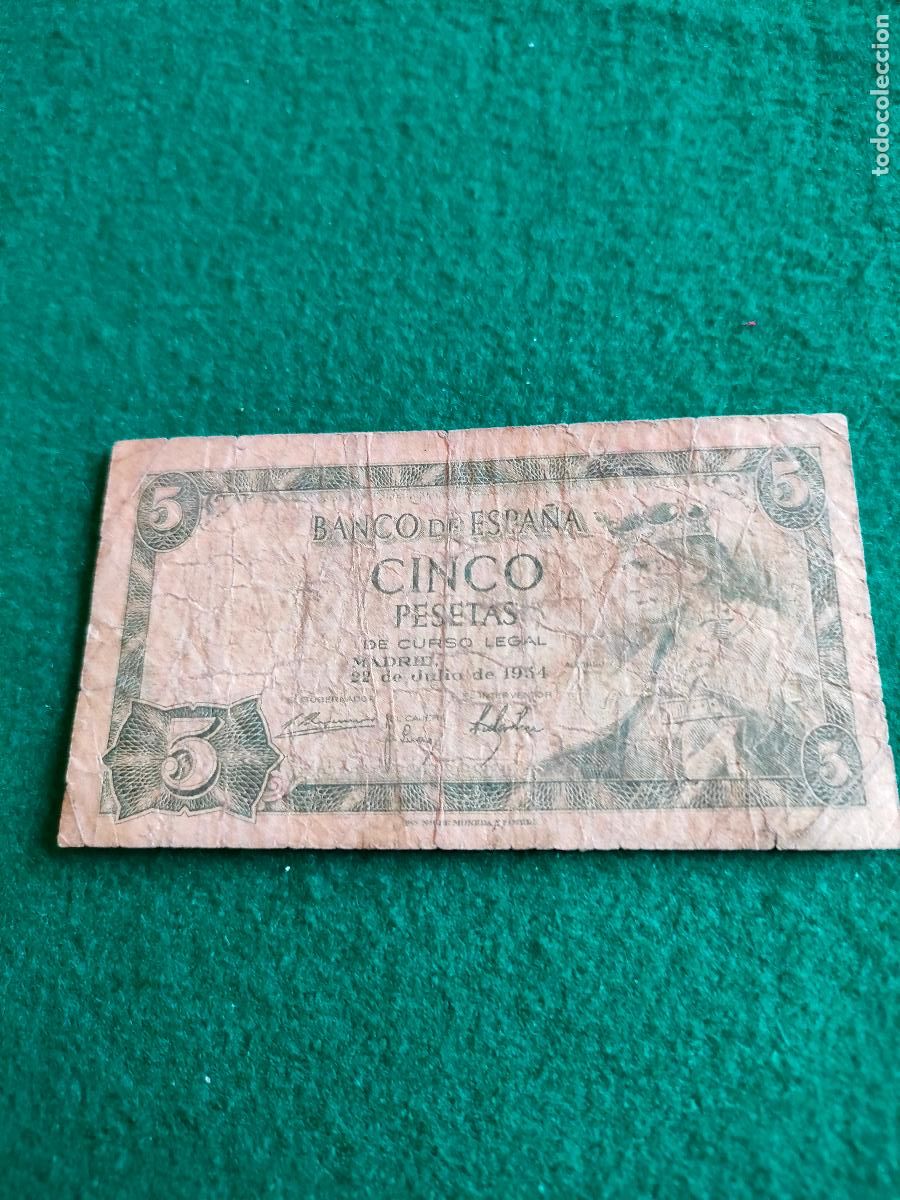 Monedas de Espa&ntilde;a: BILLETE DE CINCO PESETAS DE 1954 - Foto 1