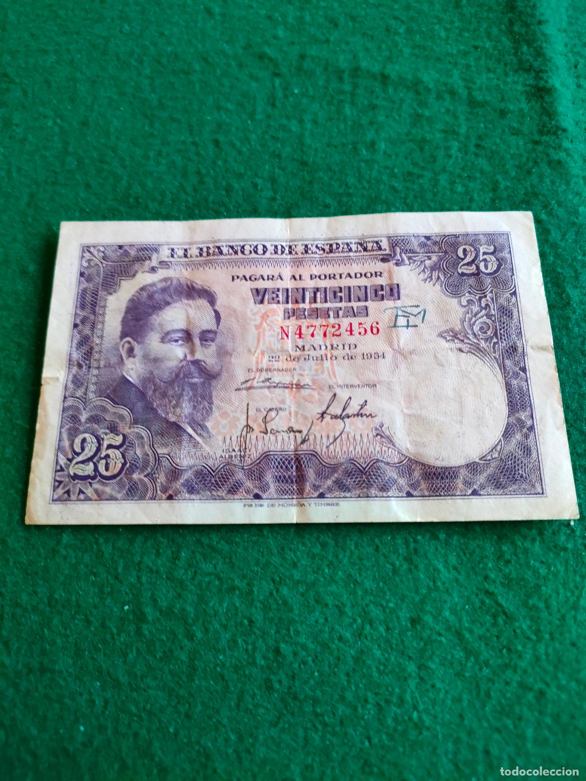 Monedas de Espa&ntilde;a: BILLETE DE 25 PESETAS DE 1954 - Foto 1