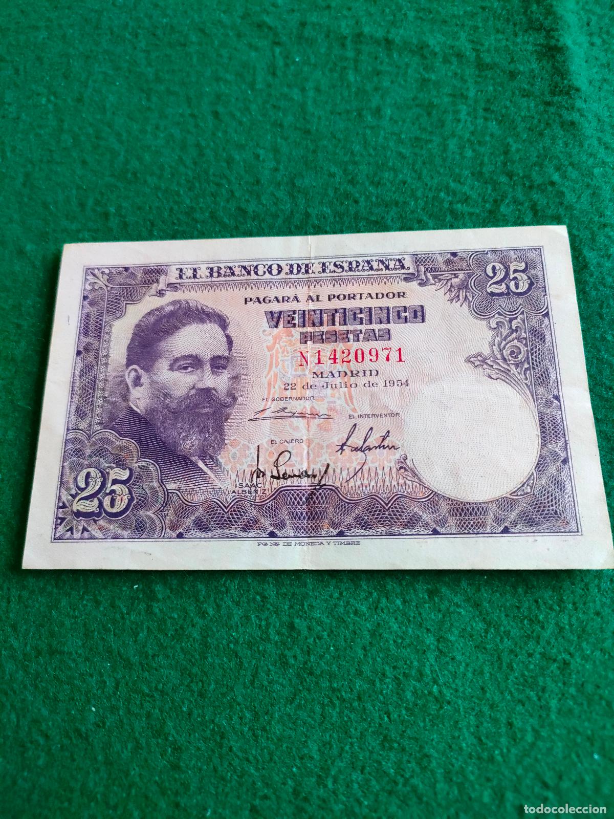 Monedas de Espa&ntilde;a: BILLETE DE 25 PESETAS DE 1954 - Foto 1