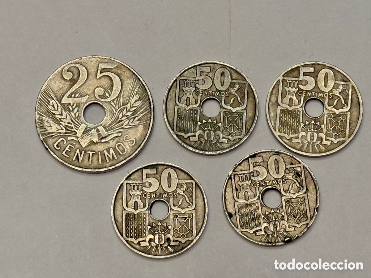 Monedas de Espa&ntilde;a: Lote 6 monedas 25 y 50 c&eacute;ntimos - Foto 2