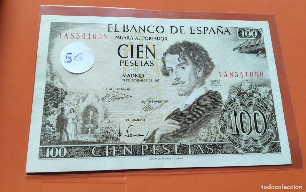 Monedas de Espa&ntilde;a: BILLETE DE 100 PTS BECQUER 1965 , M. B. C. EN FUNDA - Foto 3