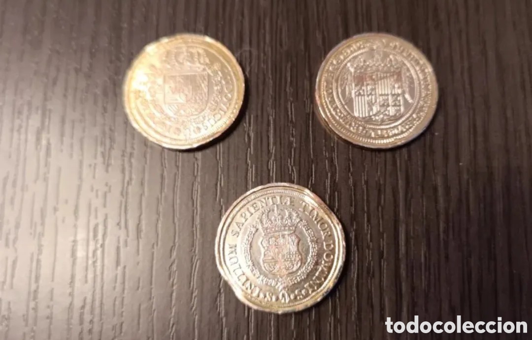 Monedas de Espa&ntilde;a: Lote 3 Monedas R&eacute;plicas Ba&ntilde;o Oro