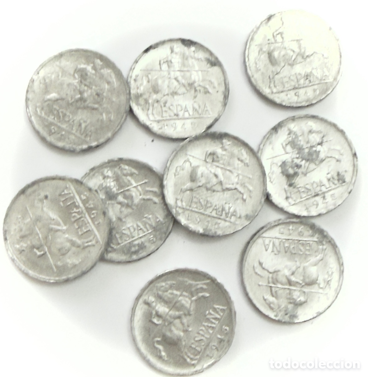 Monedas de Espa&ntilde;a: Lote 9 Monedas 5 C&eacute;ntimos 1945 Sin Circular &ndash; Espa&ntilde;a &ndash; Jinete Ib&eacute;rico &ndash; SC