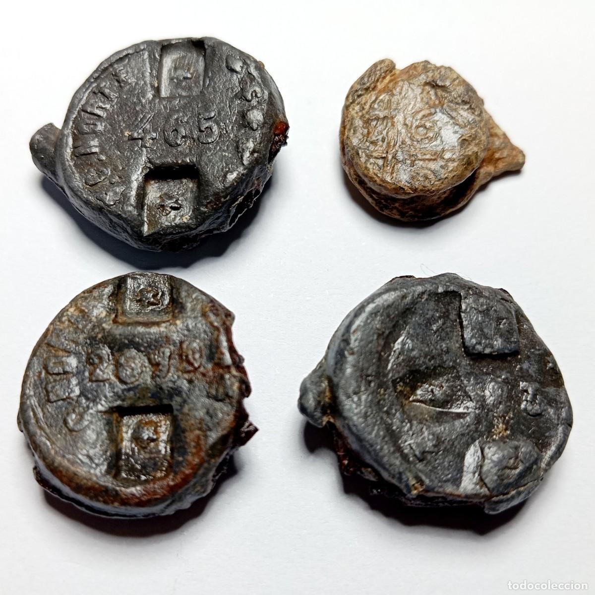 Monedas de Espa&ntilde;a: ⚜️ BBD6 8. Espa&ntilde;a. Barcelona. Lote de 4 marchamos o precintos de plomo. 63,01 g