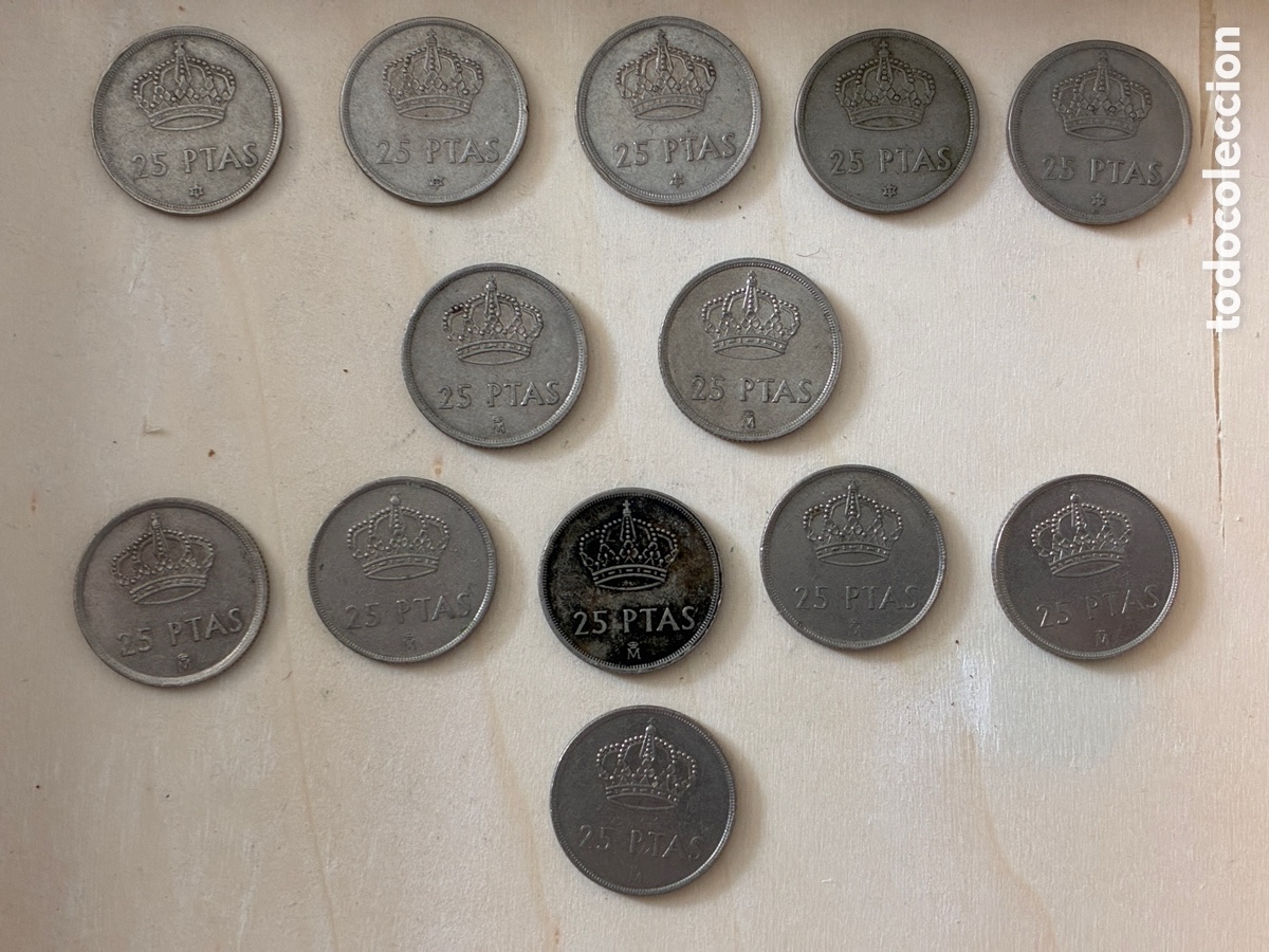 Monedas de Espa&ntilde;a: 25 pesetas a&ntilde;o 75,82,83,84