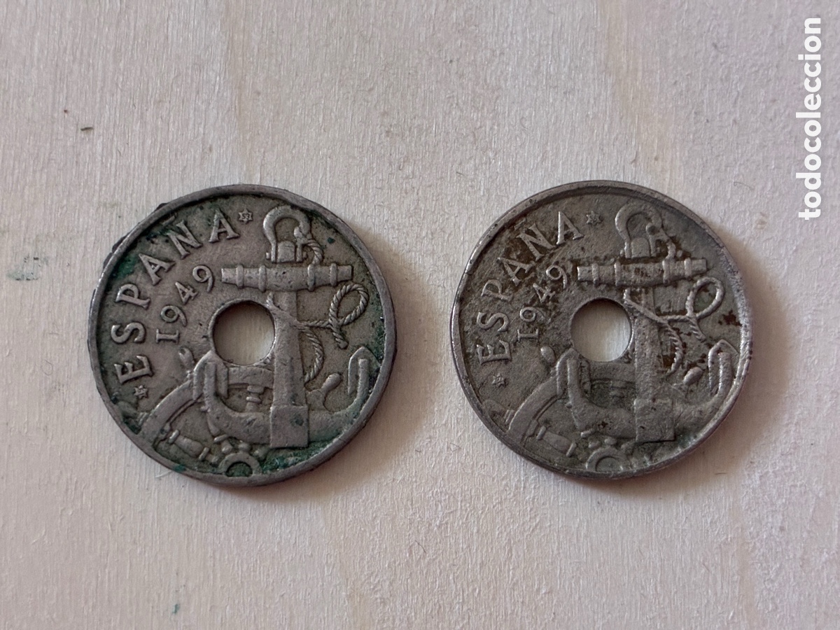 Monedas de Espa&ntilde;a: 2 monedas 50 c&eacute;ntimos de 1949