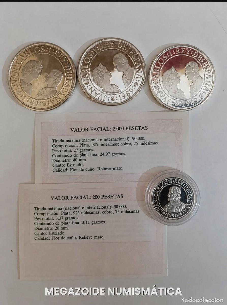 Monedas de Espa&ntilde;a: &rdquo;LOTE 3&rdquo;: 4 Monedas Plata 925 Quinto Centenario &mdash; 3&times;2000 Ptas + 1&times;200 Ptas &mdash; Flor de Cu&ntilde;o &mdash; FNMT