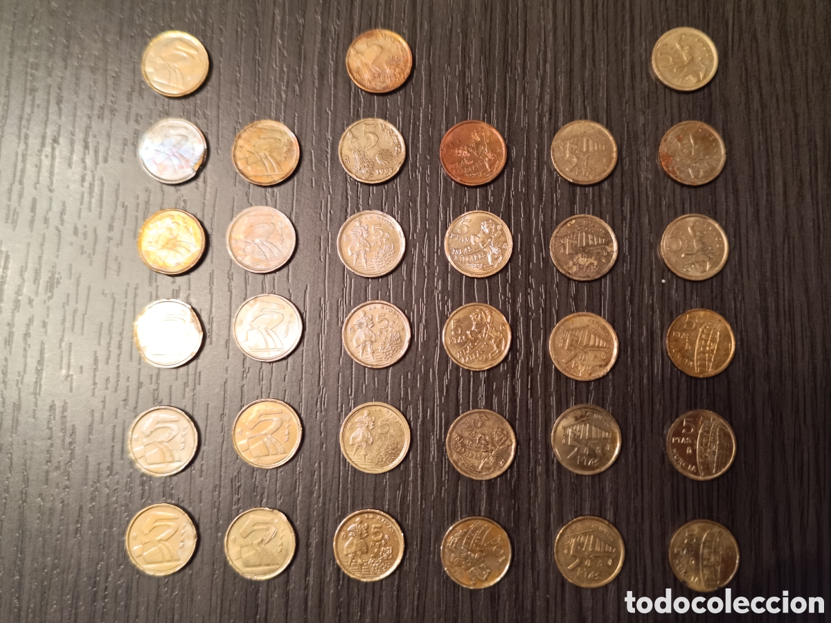 Moedas de Espanha: Lote 34 Antiguas Monedas 5 Pesetas