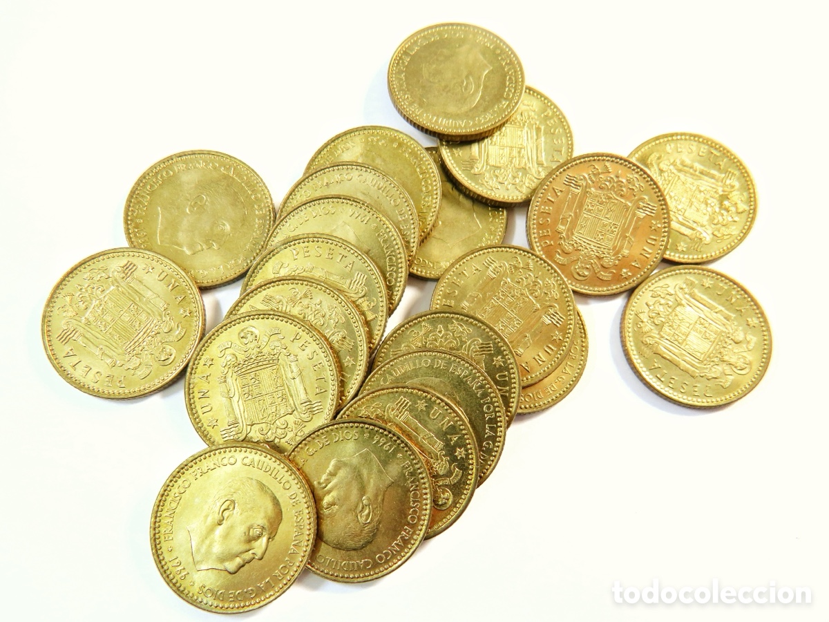 Monedas de Espa&ntilde;a: Lote 21 monedas de 1 Peseta 1966 Franco Sin Revisar Estrellas SC Interesante