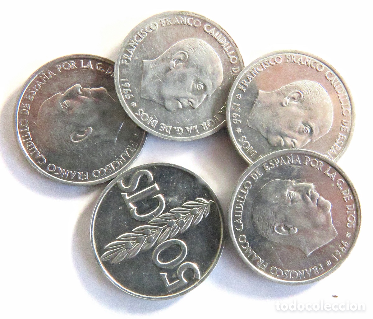 Monnaies d'Espagne: Lote 5 Monedas 50 C&eacute;ntimos Franco SC *71 y *73