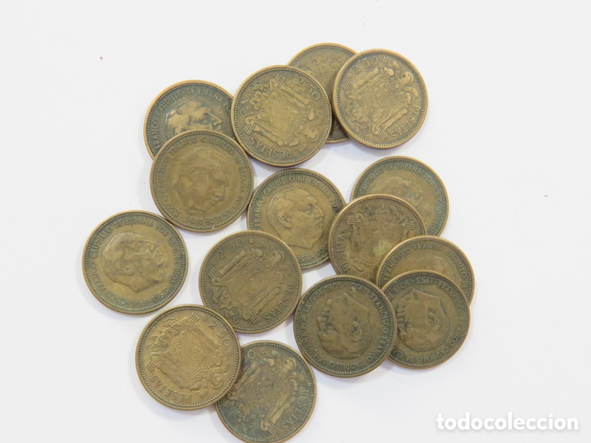 Monnaies d'Espagne: Lote de 15 Monedas de 2,50 Pesetas. Franco . Varias Fechas y Estrellas