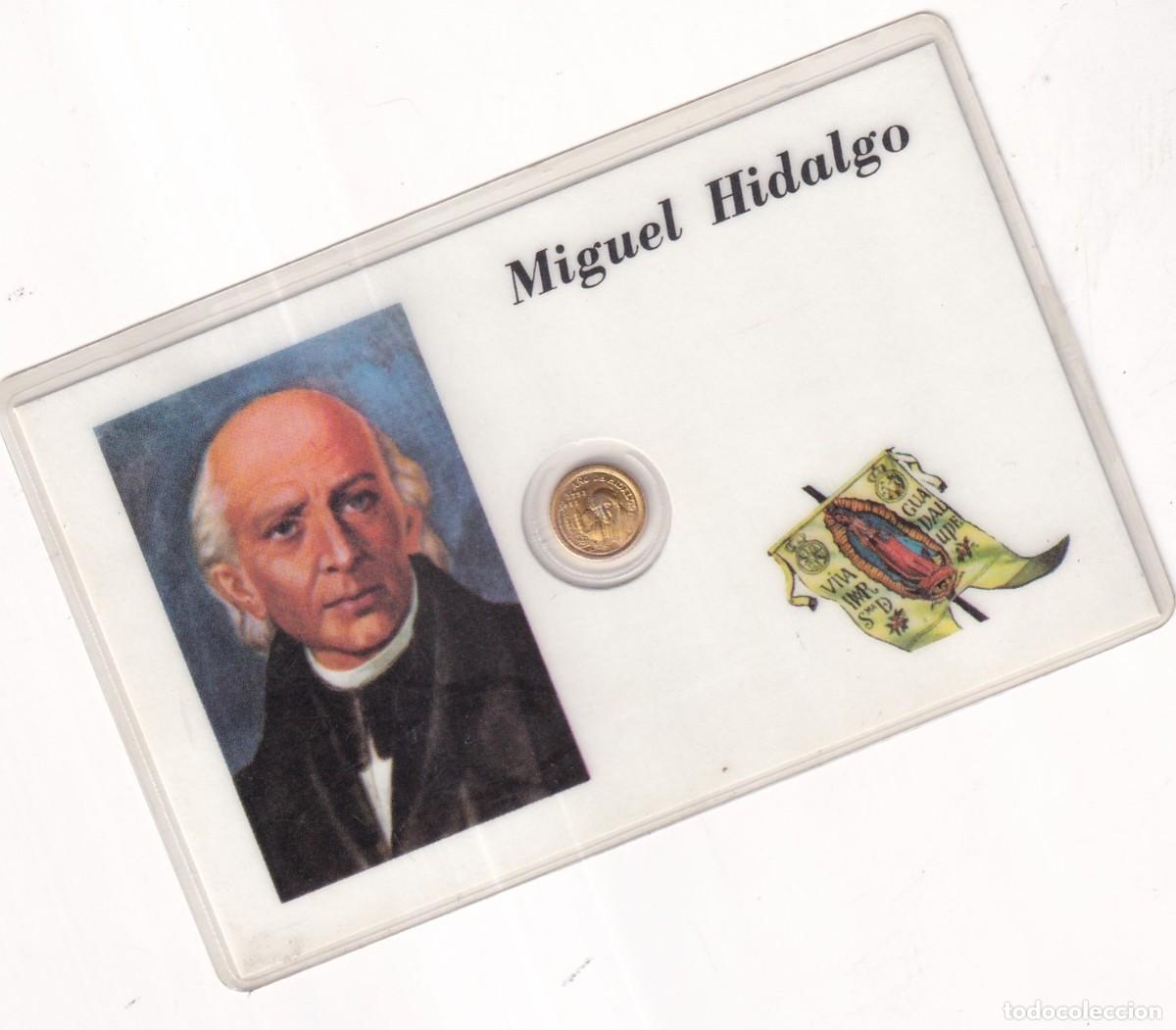 Moedas de Espanha: TARJETAS CONMEMORATIVAS PEQUE&Ntilde;A MONEDA BA&Ntilde;ADA EN ORO MIGUEL HIDALGO - PADRE INDEPENDENCIA DE M&Eacute;XICO