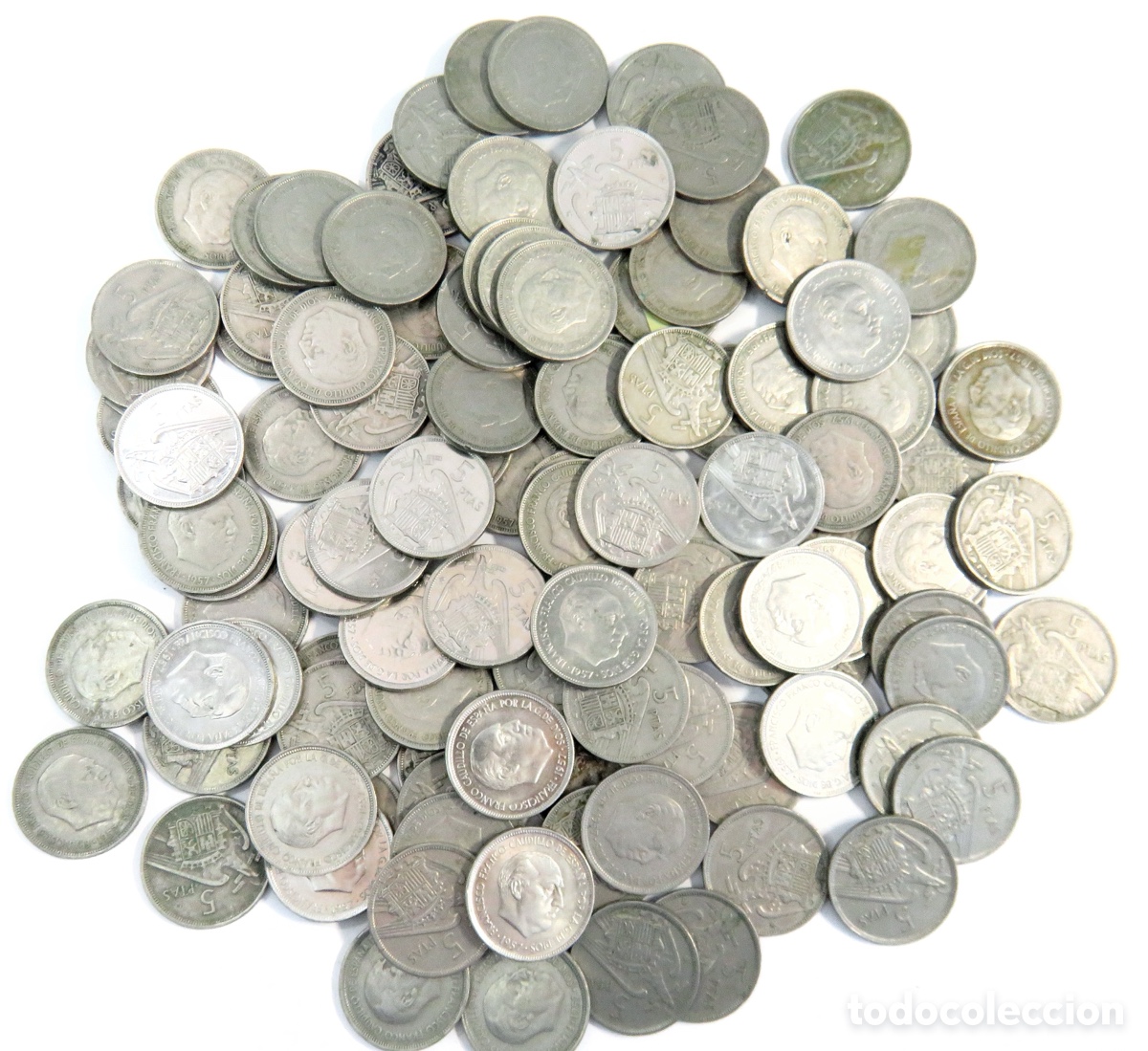Monnaies d'Espagne: &iexcl;&iexcl; TESORO NUMISM&Aacute;TICO !! 630g Monedas 5 Pesetas Franco