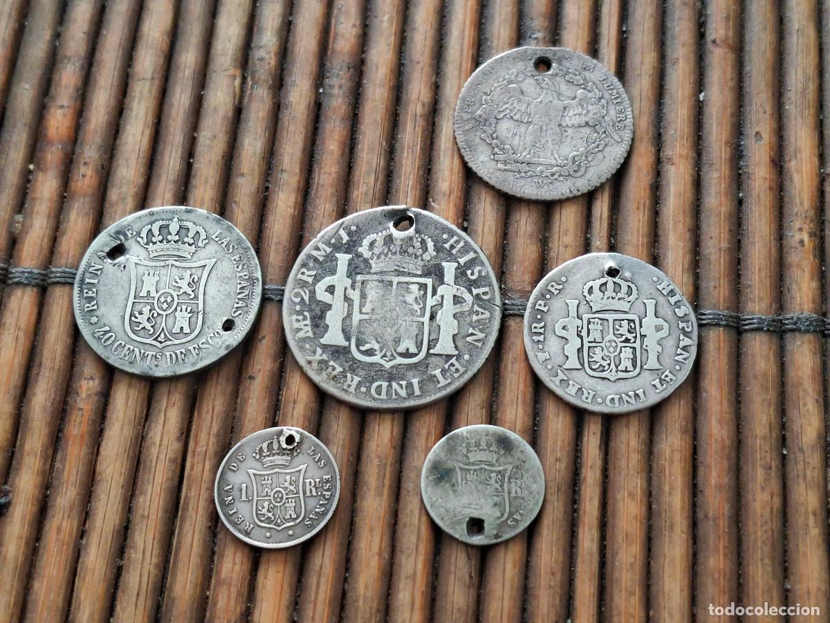 Monnaies d'Espagne: 6 MONEDAS DE PLATA PERFORADAS.