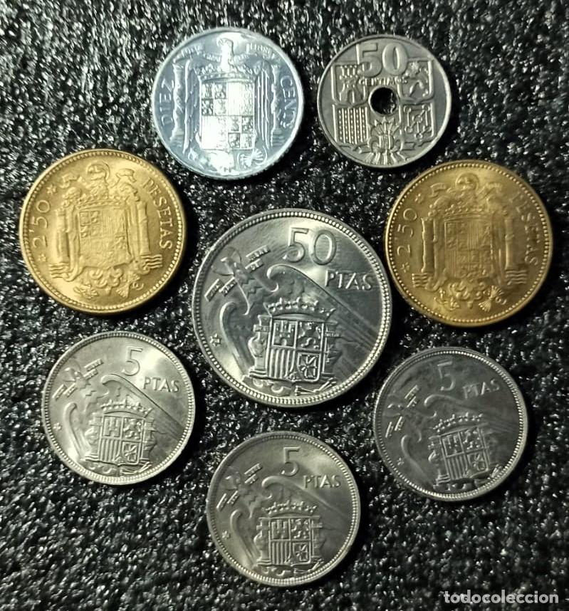 M&uuml;nzen von Spanien: ESPA&Ntilde;A Tira de 8 Monedas (1945&ndash;1957)Estado Espa&ntilde;ol Sin Circular Lote 69 (Valor 117 euros)