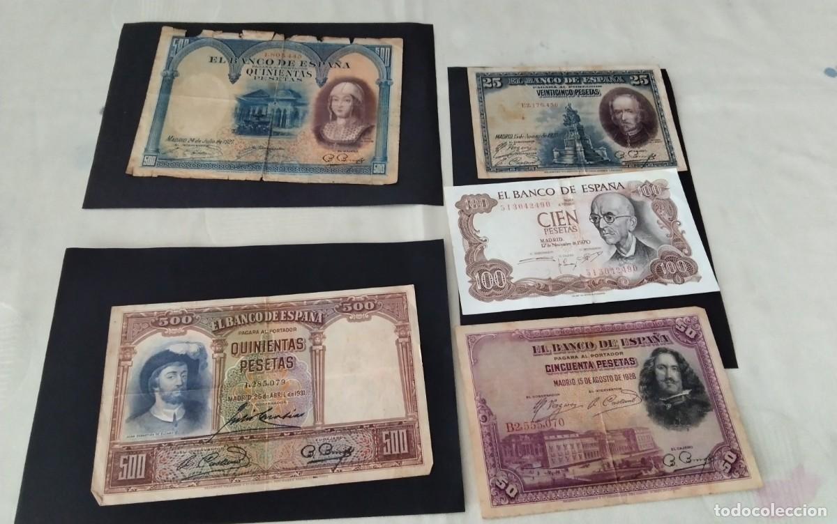 Monedas de Espa&ntilde;a: LOTE DE CINCO BILLETES VARIADOS CIRCULADOS , SE&Ntilde;ALES DE USO EVIDENTES , VER FOTOS