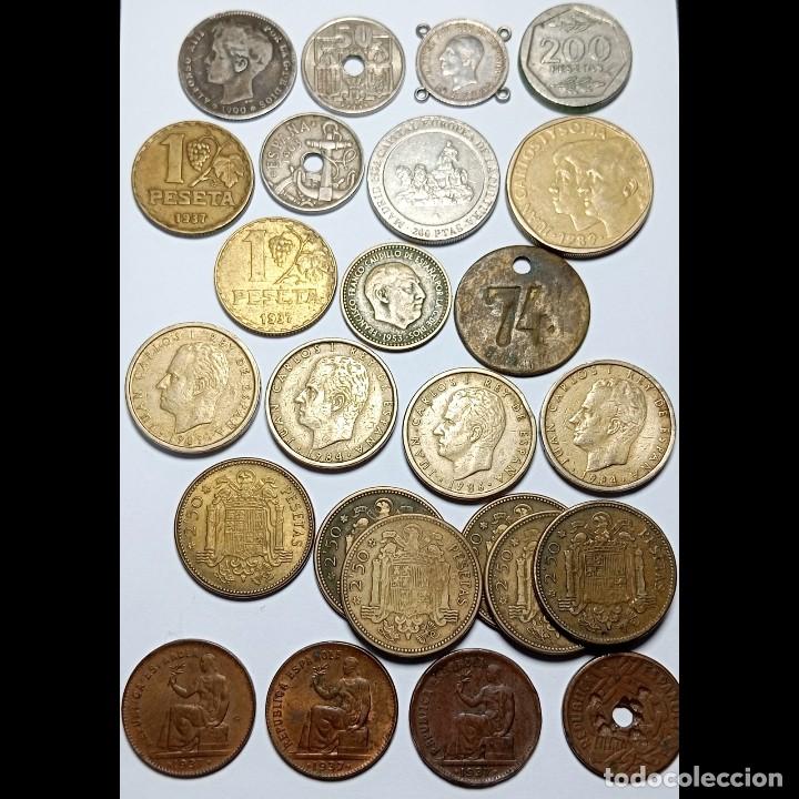 Monedas de Espa&ntilde;a: ⚜️ BBE8 3. Plata (2) y flechas invertidas. Buen lote de 25 monedas espa&ntilde;olas. 168 g