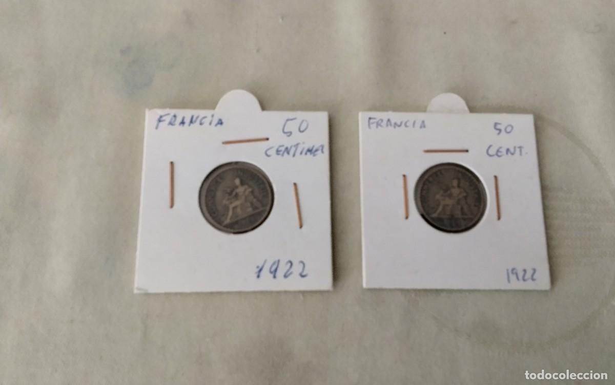 Monedas de Espa&ntilde;a: DOS MONEDAS DE 50 CTS FRANCIA A&Ntilde;O 1922 , BUEN ESTADO