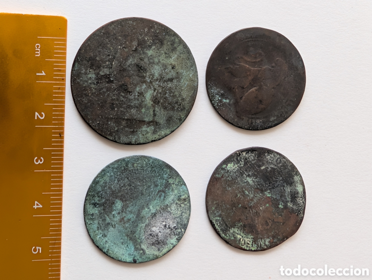 Monedas de Espa&ntilde;a: Lote 4 Monedas Antiguas de Cobre y Bronce (Espa&ntilde;a y Roma)