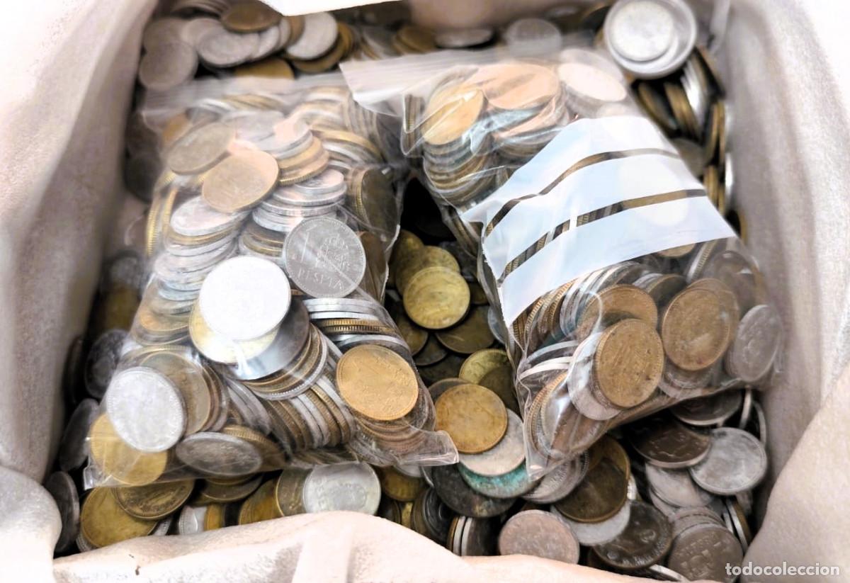 Monedas de Espa&ntilde;a: Espa&ntilde;a &ndash; Lote 1 kilo de monedas variadas, principalmente pesetas de Franco y Juan Carlos I- Leer