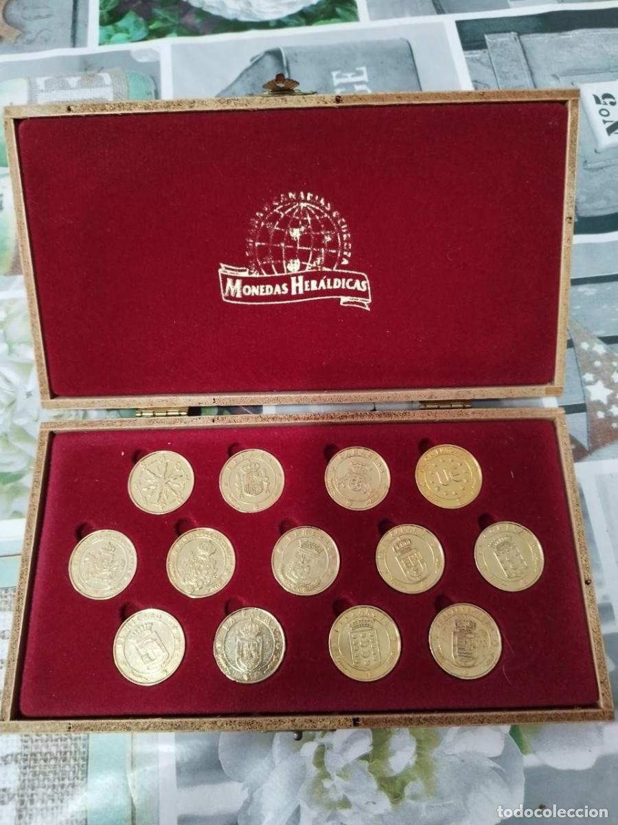 Monnaies d'Espagne: 13 MONEDAS HER&Aacute;LDICAS BA&Ntilde;ADAS EN ORO 24K. ARRAS DE BODA Edici&oacute;n de arras her&aacute;ldicas de Canarias com