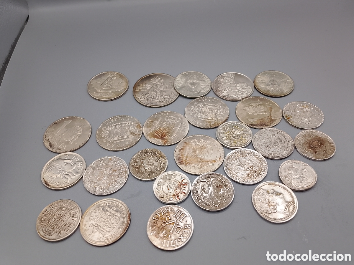 Coins of Spain: MONEDAS DE PLATA 800 DE COLECCIONES ANTIGUAS DE BANCOS 115,5 GRAMOS VER IMAGEN