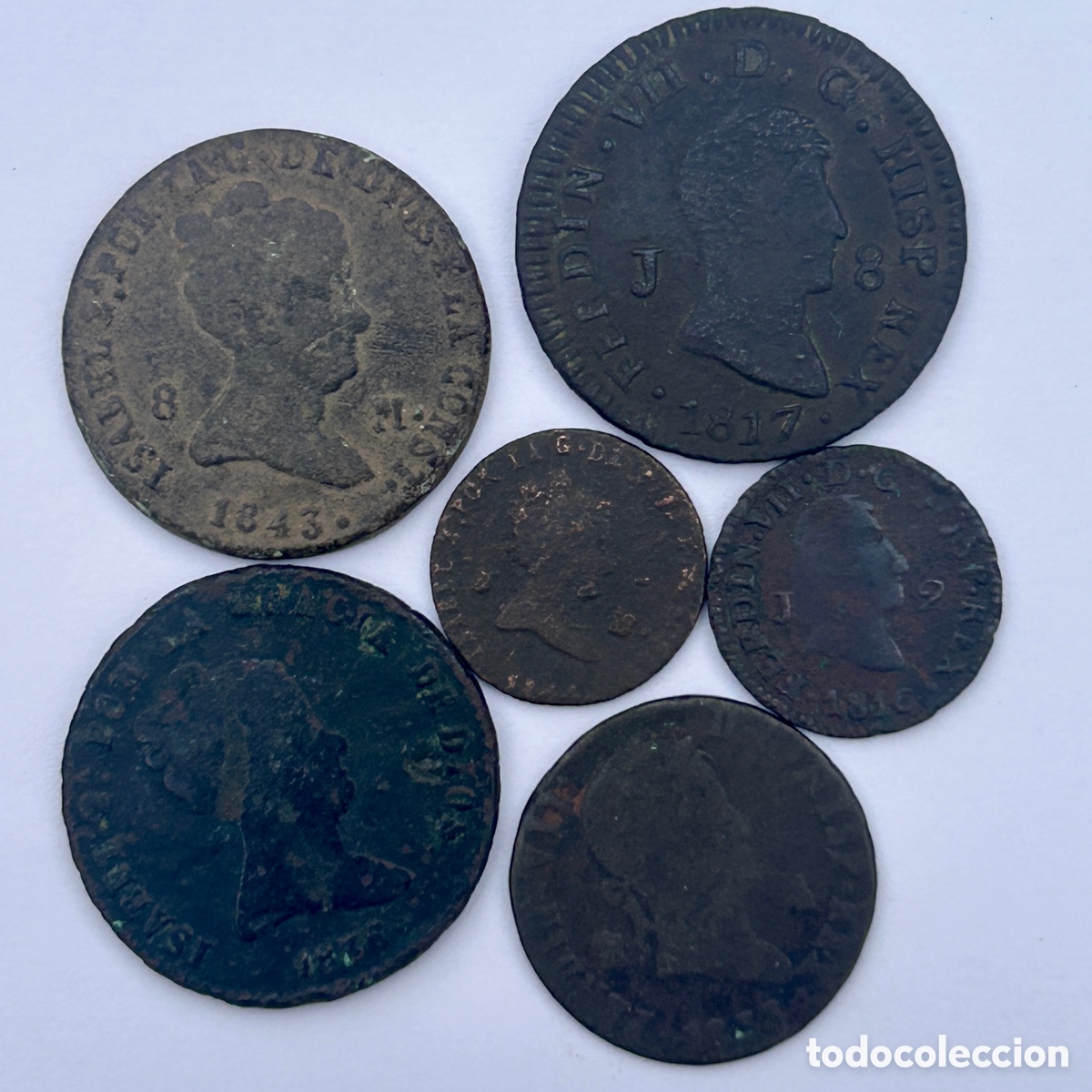 Coins of Spain: Lote maraved&iacute;s Fernando VII e Isabel II (2, 4 y 8 maraved&iacute;s. 6 piezas)