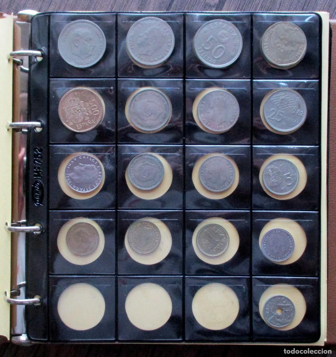 Monedas de Espa&ntilde;a: ALBUM NUMISMATICO CON 74 MONEDAS DEL ESTADO ESPA&Ntilde;OL (FRANCO) Y JUAN CARLOS I. LOTE 5719