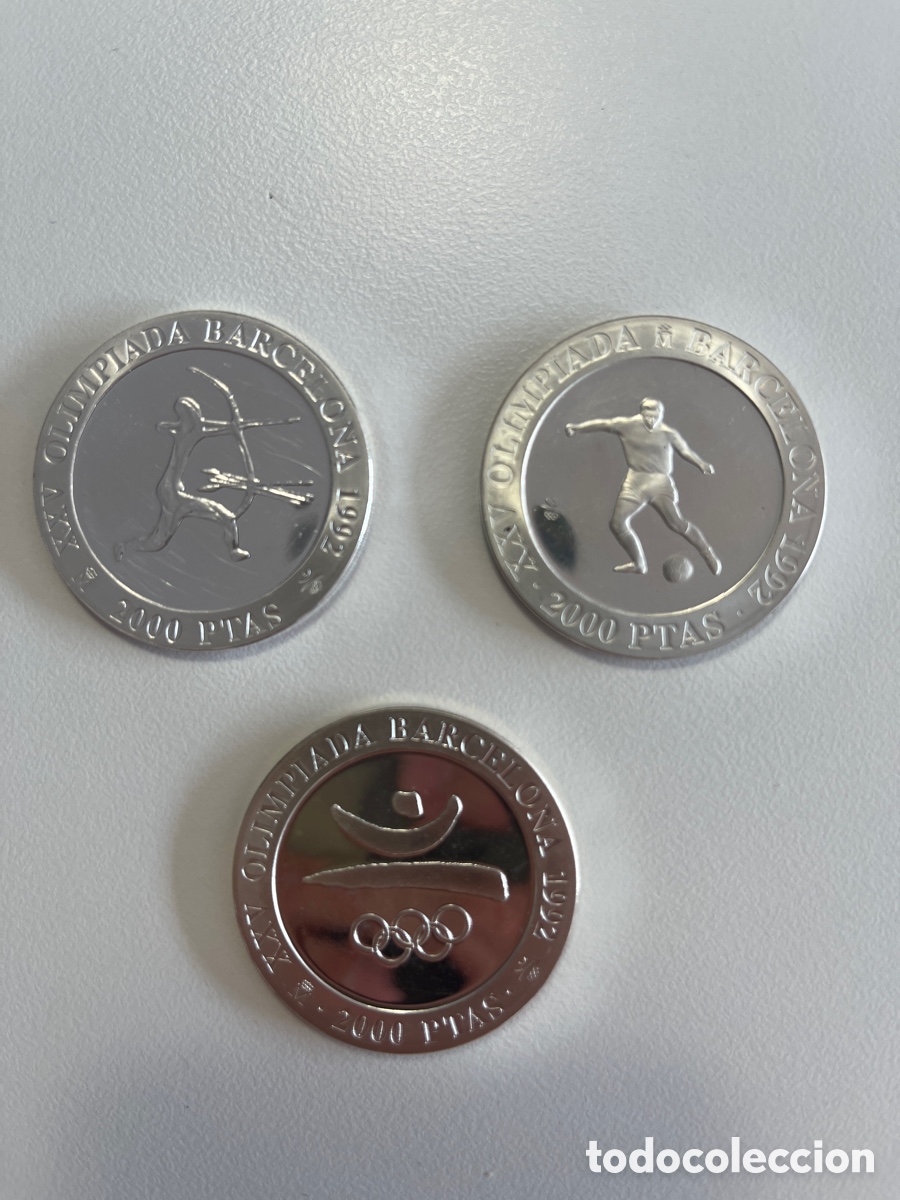 Monedas de Espa&ntilde;a: Lote 3 monedas PLATA 1990 2000 PTAS Barcelona 92
