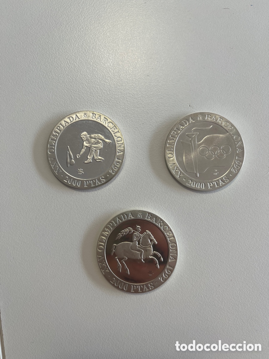 Monedas de Espa&ntilde;a: Lote 3 monedas PLATA 1991 2000 PTAS Barcelona 92