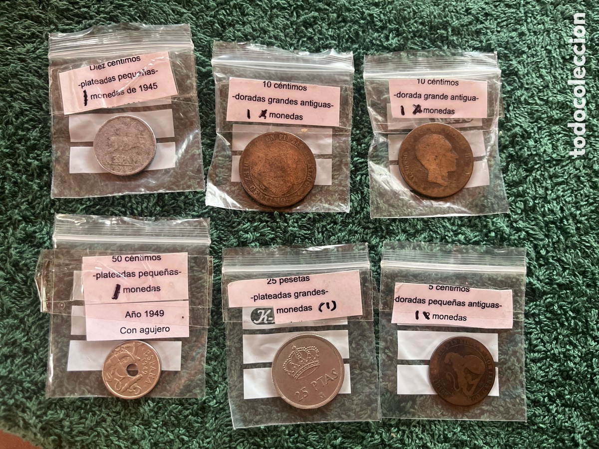 Coins of Spain: Lote 6 monedas antiguas espa&ntilde;olas - c&eacute;ntimos y pesetas