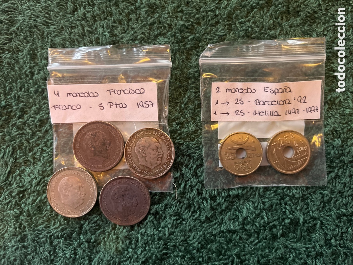 Monedas de Espa&ntilde;a: Lote 6 pesetas espa&ntilde;olas - Franco y Juan Carlos I - 5 y 25 pesetas