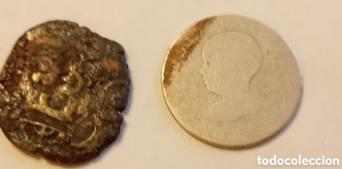 Coins of Spain: Lote 2 monedas antiguas Espa&ntilde;a: Resello Felipe IV (Vell&oacute;n) + 1 Peseta Alfonso XIII 1889-1891 &rdquo;Pel&oacute;n&rdquo;