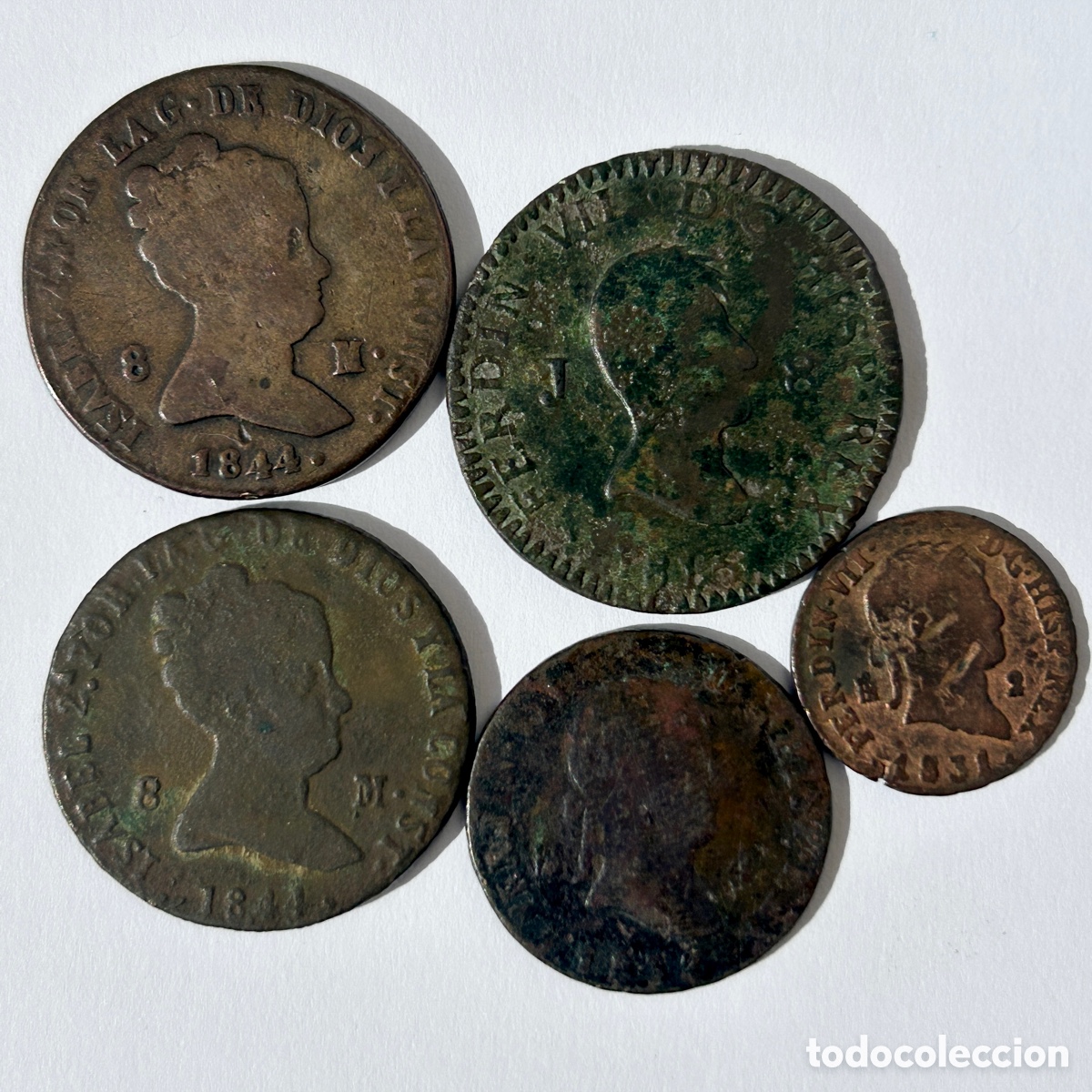Moedas de Espanha: Lote maraved&iacute;s Fernando VII e Isabel II