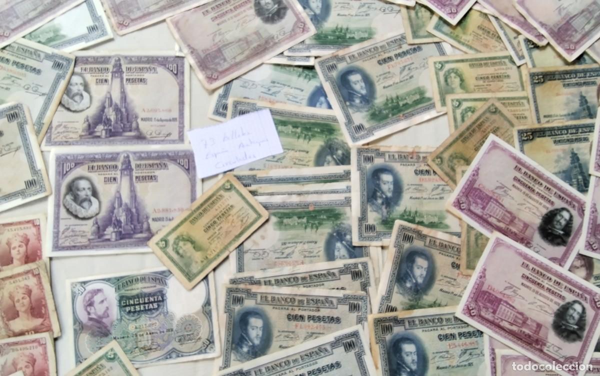 Monedas de Espa&ntilde;a: LOTE DE APROX 73 BILLETES ANTIGUS DE ESPA&Ntilde;A CIRCULADOS