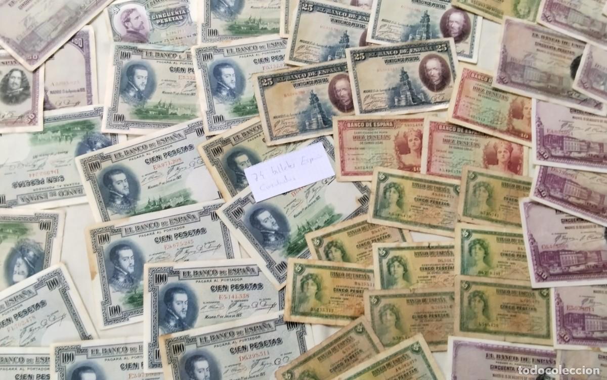 Monedas de Espa&ntilde;a: LOTE DE APROX 74 BILLETES ANTIGUOS DE ESPA&Ntilde;A , CIRCULADOS