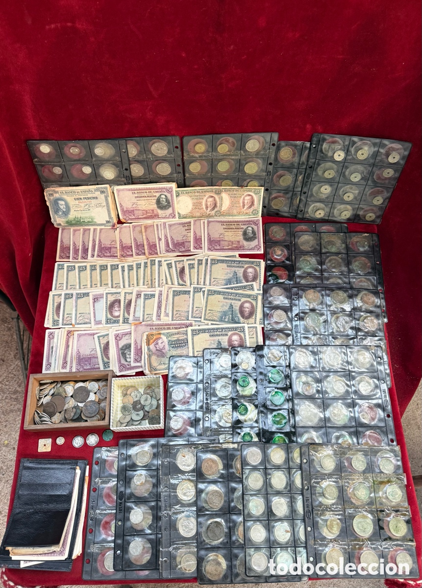 Monedas de Espa&ntilde;a: Gran lote de monedas y billetes antiguos!